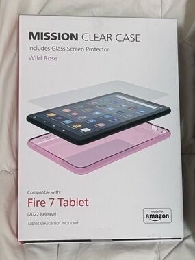 Wild Rose Clear Case with Glass Screen Protector for Fire 7 Tablet